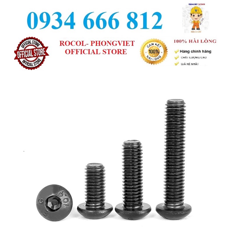 50c M3 Bulong lục giác chìm đầu cầu M3 thép mạ cấp bền 10.9 M3