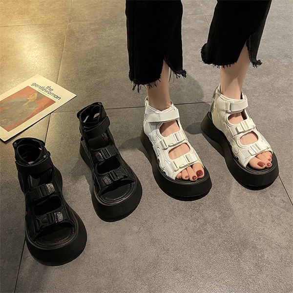 Giày Sandal Khóa Dán Đế Dày Phong Cách Harajuku Mùa Hè Mới Dễ Phối Đồ Cho Nữ Sinh