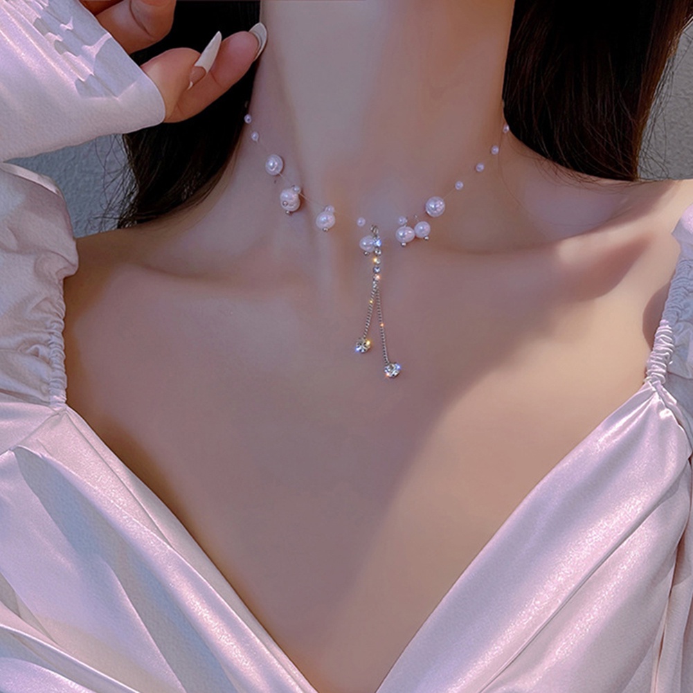 Vòng Cổ Bạc Mặt Ngọc Trai Nhân Tạo Thời Trang Thanh Lịch Dành Cho Nữ