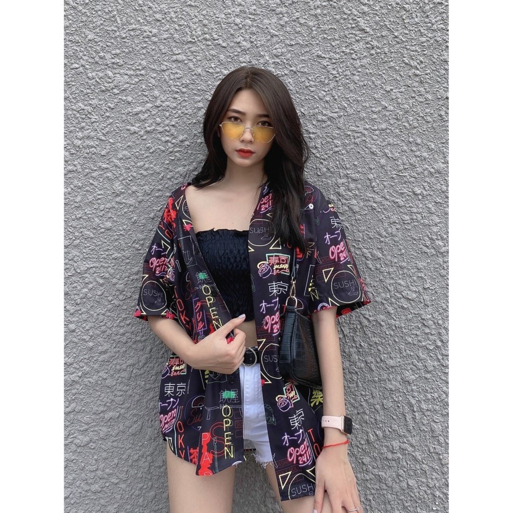 [CLIP THẬT] Áo sơ mi tay ngắn họa tiết NEON mende tay lỡ, FORM UNISEX | BigBuy360 - bigbuy360.vn