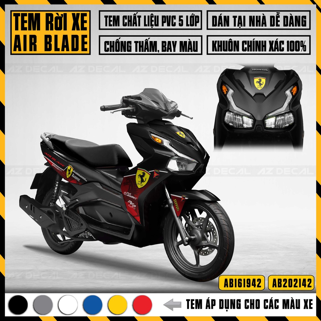 Tem Chế Dán Xe Air Blade Mẫu Ferari Cực Chất | AB42 | Decal Rời Dán Xe Máy AB Chống Nước, Bền Màu