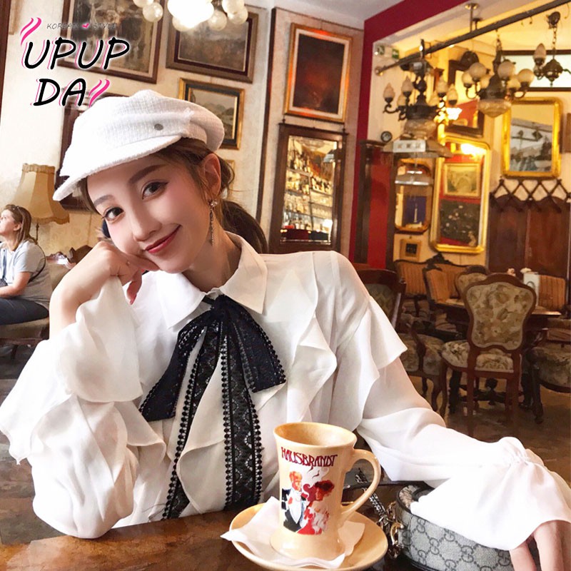 [Nhập WASIPN giảm 30K cho đơn 150K] Áo sơ mi tiểu thư nhiều bèo đính nơ xinh xắn