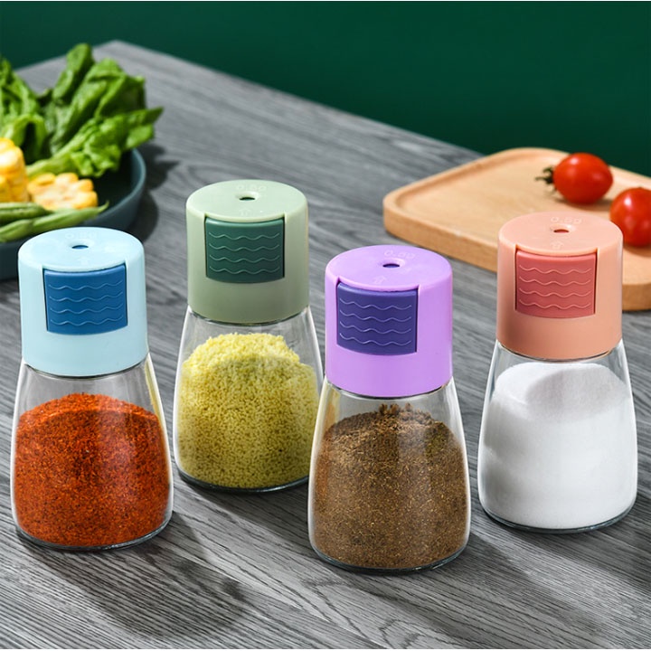 Lọ đựng gia vị, hũ gia vị thủy tinh, lọ rắc gia vị muối, hạt tiêu, mì chính 180ml tiện dụng, Dụng cụ nhà bếp thông minh