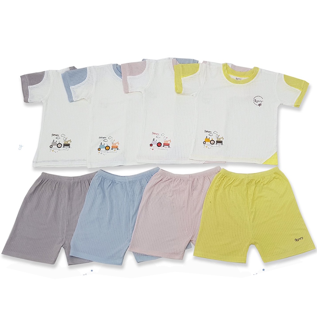 Bộ quần áo cộc tay cổ tròn phối màu chất liệu vải mát, mềm mịn nhà Luxry cho bé từ 3 tháng đến 4 tuổi