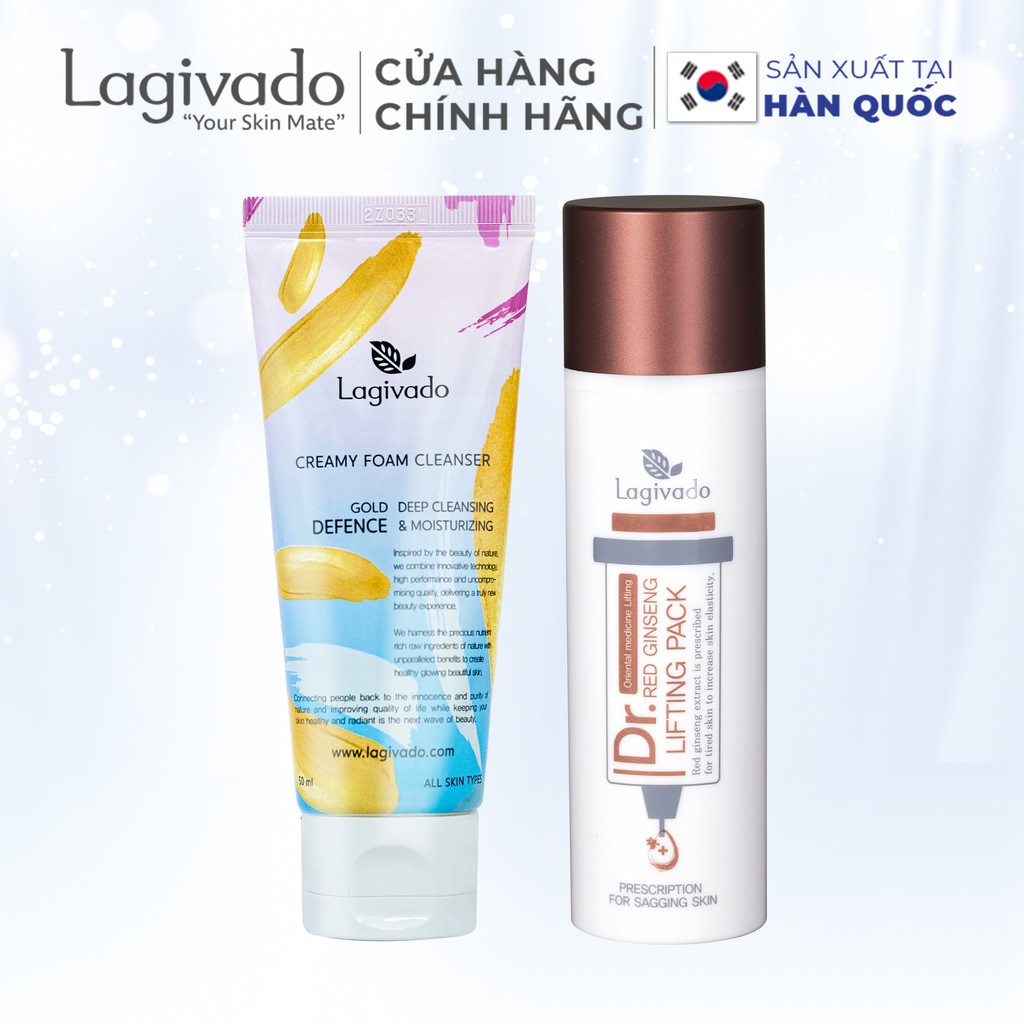 Bộ chăm sóc da mặt Hàn Quốc Lagivado Dr. Red Ginseng 50 ml và sữa rửa mặt Creamy Foam 50ml