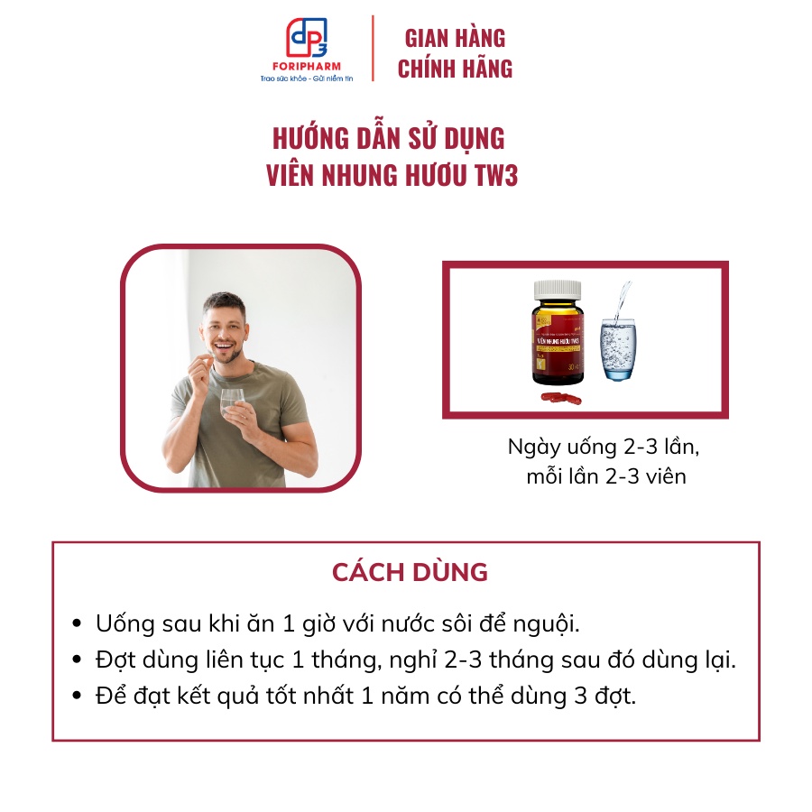 Viên nhung hươu TW3- Hộp 30 viên - Bổ huyết, bồi bổ cơ thể, tăng cường sức khỏe- Dược phẩm Trung Ương 3