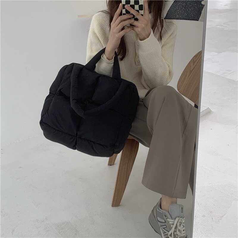 Túi tote JASMIN NOIR vải nylon hình vuông có đệm phong cách đơn giản sành điệu cho nữ