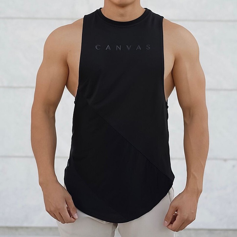 Áo Tập Gym nam TTG23 - Áo Tanktop Tập Gym Nam Canvas Xẻ Nách Rộng Thun Lạnh Cao Cấp