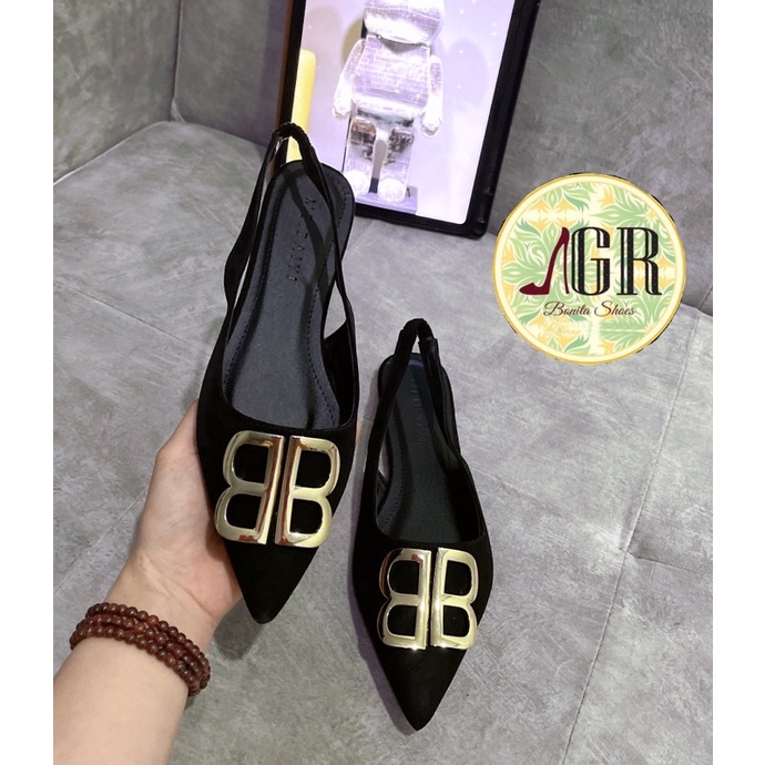 Sandal nỉ mũi nhọn khoá BB quai hậu thun