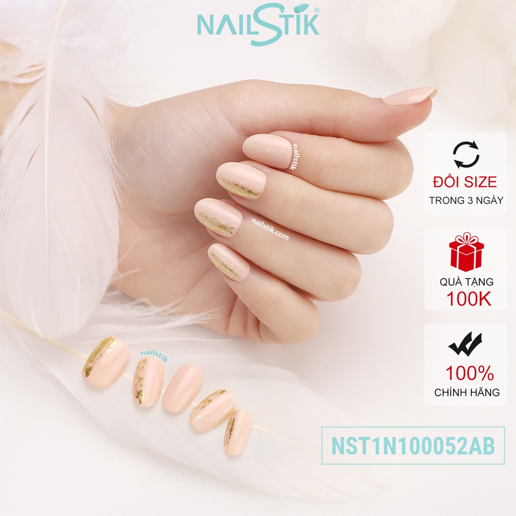 Móng úp thiết kế by NAILSTIK, màu hồng da, form móng bầu, ngắn, 052