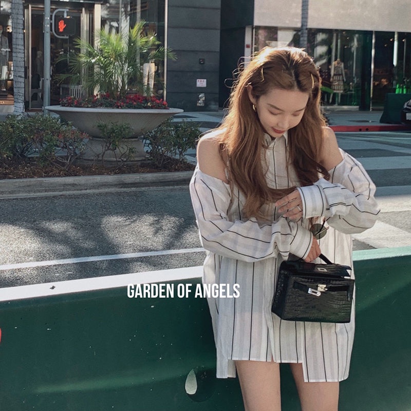 Áo sơ mi tay dài xẻ vai chống nắng vải mỏng thời trang mùa hè