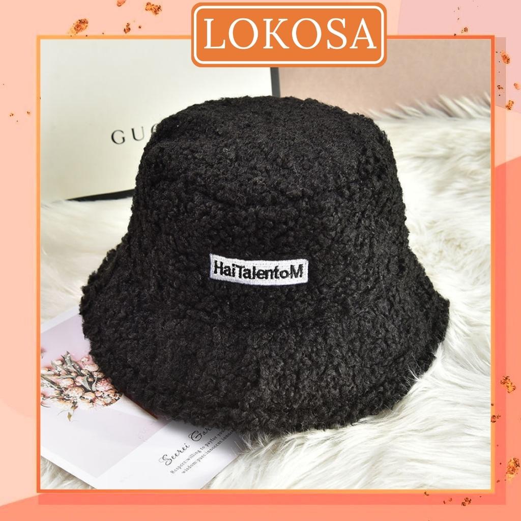 Mũ Bucket Lông Cừu LOKOSA Nón tai bèo retro phong cách Hàn Quốc giữ ấm thu đông nam nữ NO002
