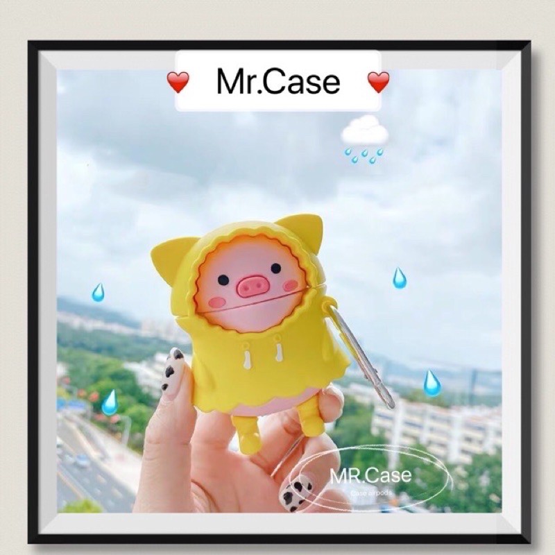 Case Airpods 1/2/Pro Heo Hồng mặc áo ấm