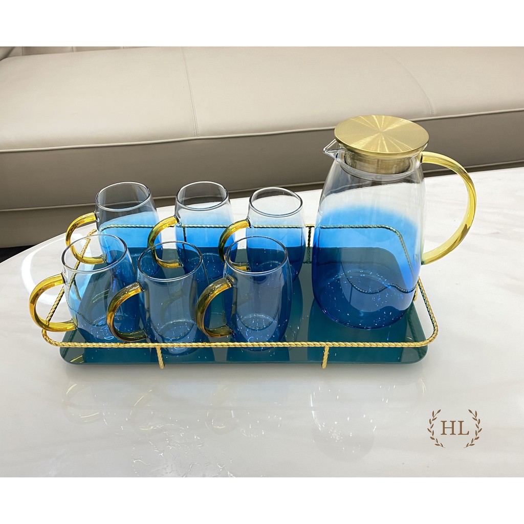 BỘ BÌNH CỐC THỦY TINH VÂN SÒ | BỘ BÌNH CỐC THỦY TINH CHỊU NHIỆT DECOR DẬP NỔI VÂN QUẢ NA | BigBuy360 - bigbuy360.vn