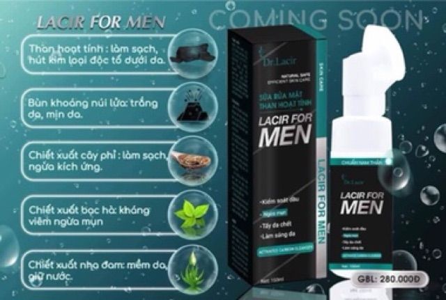 [ TOP NO.1]  Sữa rửa mặt Nam thần LACIR FOR MEN - giúp đan ông về đích nhanh [CHÍNH HANG]