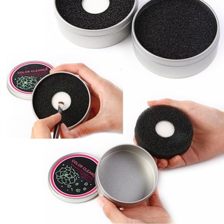 Dụng Cụ Làm Sạch Cọ Dạng Khô, Hộp Kim Loại Tròn Nhãn Hoa Hồng, Vệ Sinh Sạch Phấn Dư Trên Bộ Cọ Trang Điểm