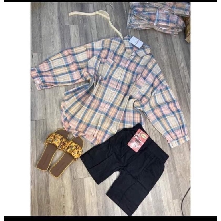 {Có Ảnh Thật } 𝗕𝗜𝗚 𝗦𝗜𝗭𝗘 Set Ngố Áo Sơ Mi Caro 𝟲𝟬-𝟵𝟬𝗸𝗴