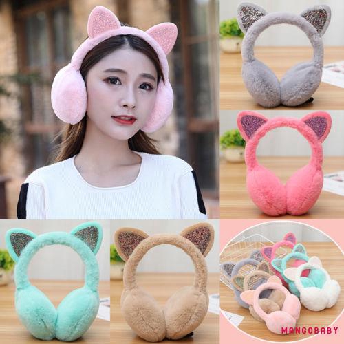 Đệm chụp tai bằng bông giữ ấm mềm mại thiết kế tai mèo dễ thương