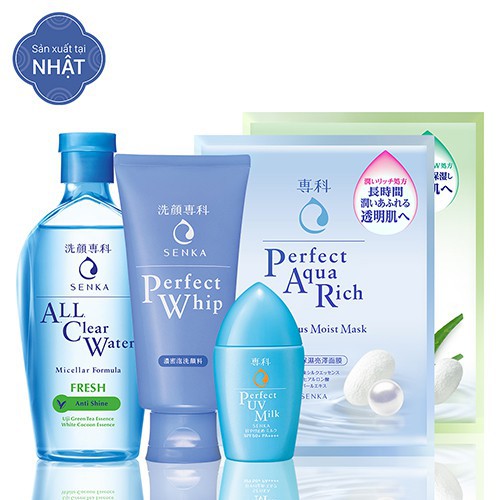 Bộ sản phẩm chăm sóc da Senka (A.L.L Clear Water Fresh 230ml + PW 120g + UV Milk 40ml + Mask 25ml x 2)_95588E