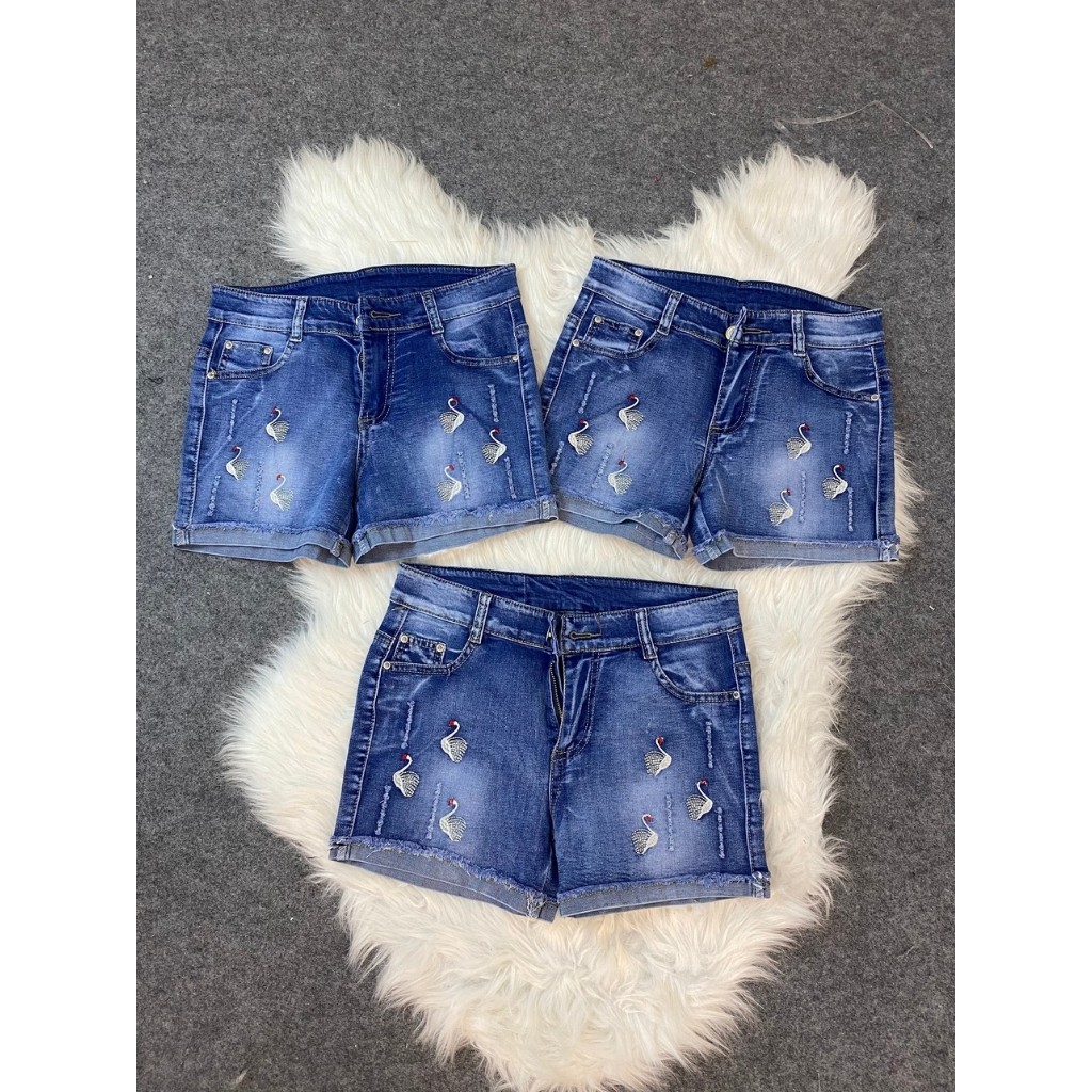 Quần Short Jeans Nữ Lưng Cao Thêu Thiên Nga Cực Đẹp N605