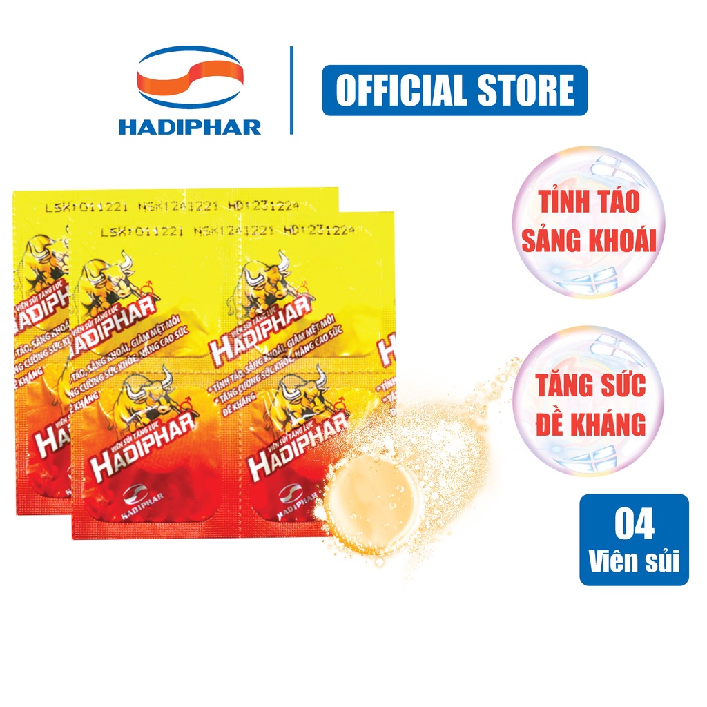 Viên Sủi Tăng Lực Vị Bò Húc Hadiphar Bổ Sung Vitamin Tăng Sức Đề Kháng ( 4 Viên )
