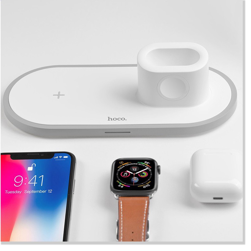 Đế sạc không dây 3in1 Hoco CW21, chip sạc thông minh, hỗ trợ sạc cho SmartPhone, iWatch, AirPods - MrPhukien