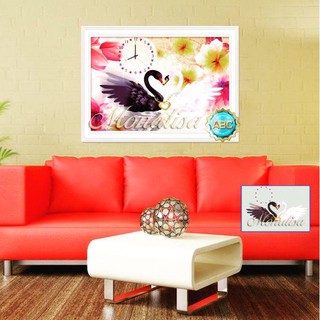 Tranh đính đá đồng hồ thiên nga tình yêu y8061 70x50cm