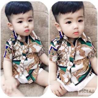 Com bo 3 áo sơ mi lụa bé trai+gái