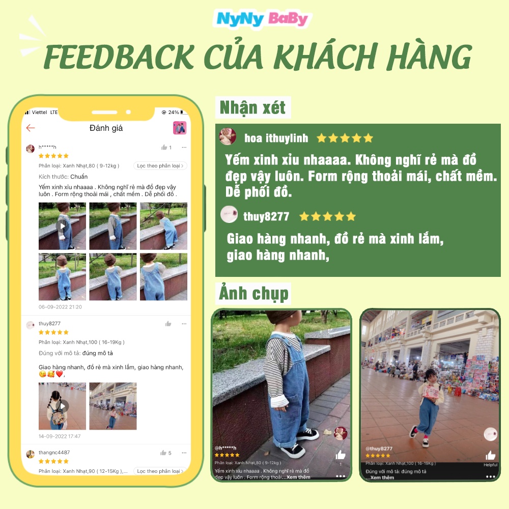 Yếm Jean Form Rộng Cho Bé Trai Bé Gái Nyny Baby Yếm Bò Dài  Vải Mềm Loại 1 Phong Cách Hàn Cho Bé Từ 1-7 Tuổi