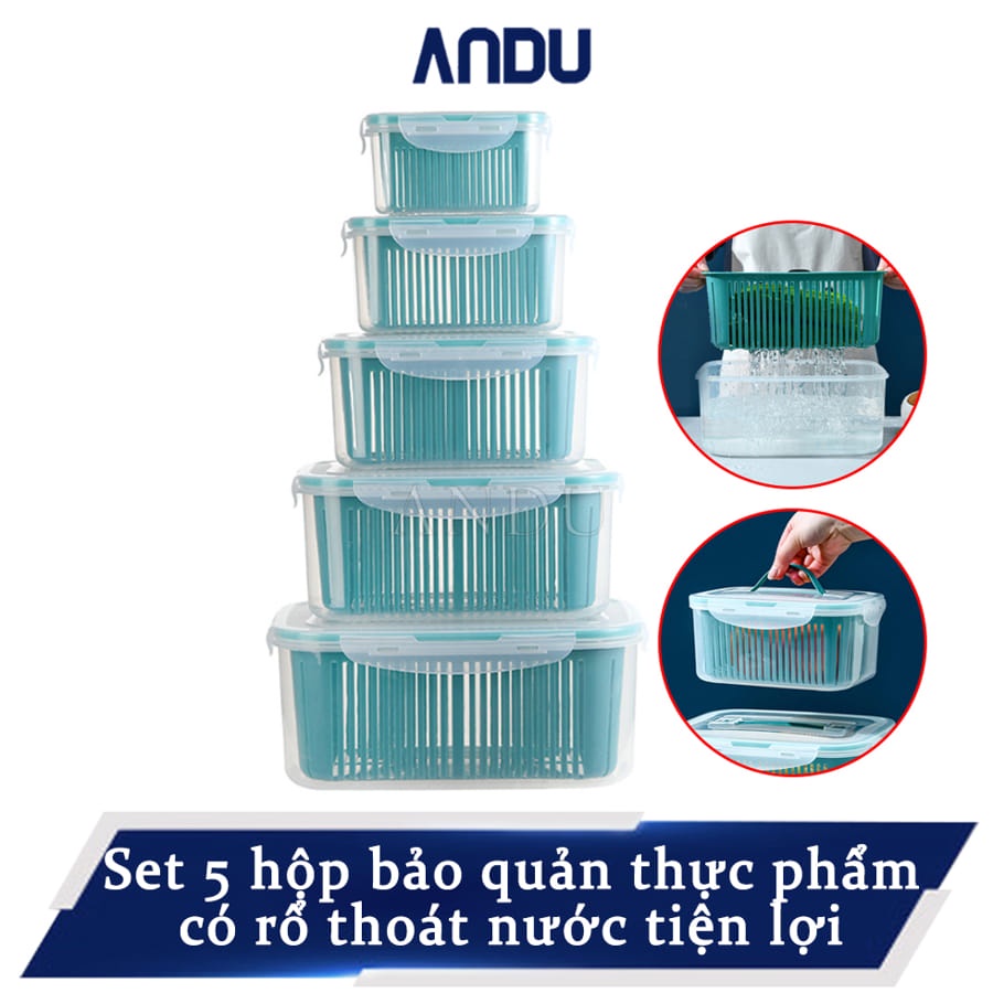 Hộp Đựng Đồ Bảo Quản Tủ Lạnh - Bộ 5 Hộp Đựng Đồ Tủ Lạnh Đa Năng Thông Minh Cao Cấp