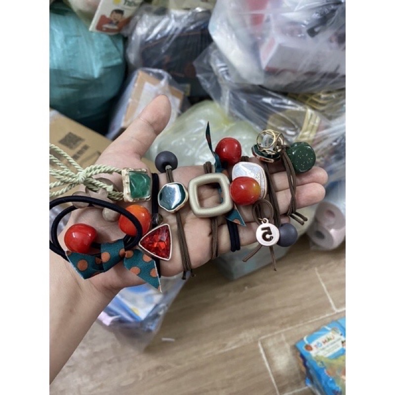 Sét 20 dây buộc tóc trong túi khuy bấm đủ mẫu