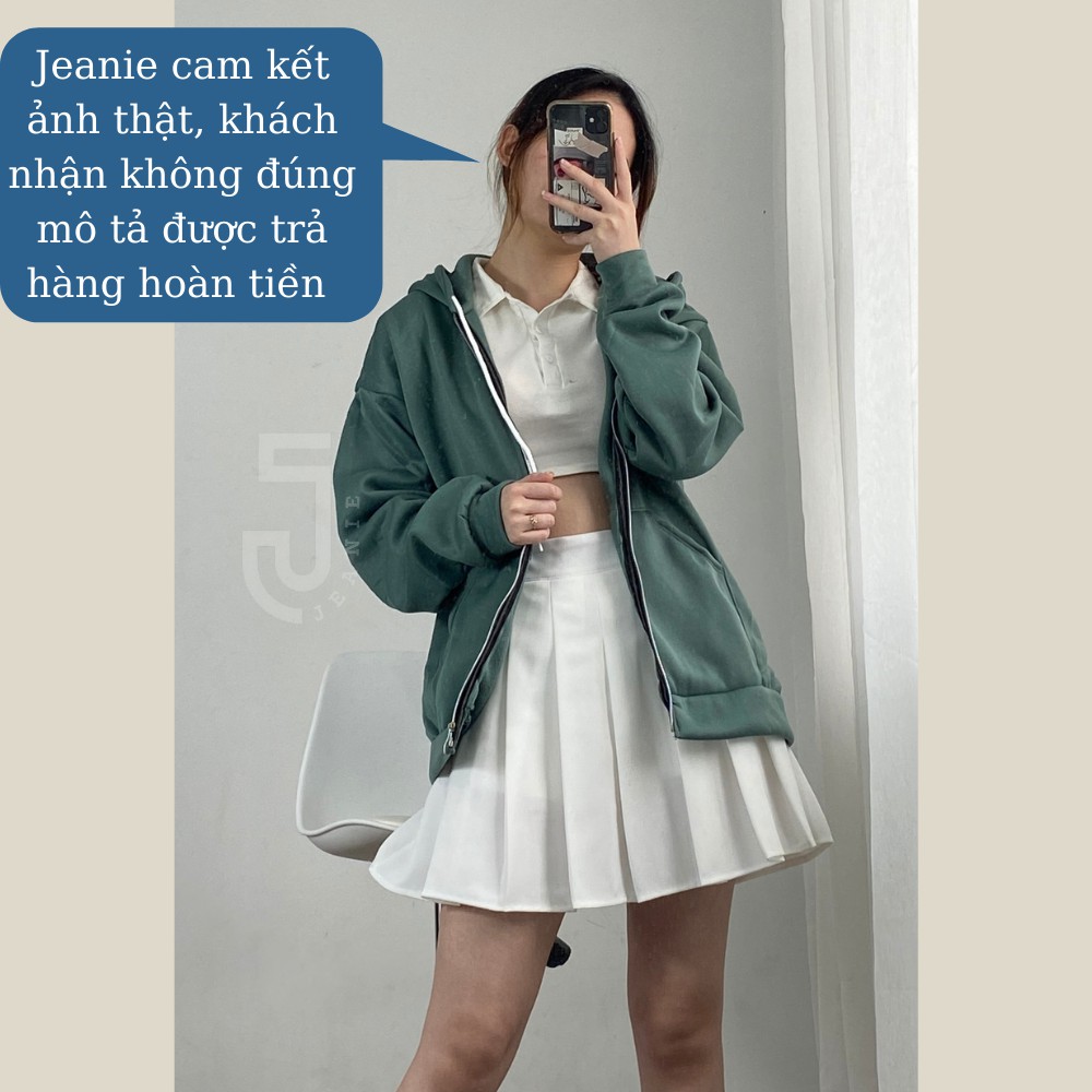 Áo khoác hoodie zip JEANIE basic form rộng ulzzang, áo nỉ trơn có khoá, mũ rộng 2 lớp nhiều màu