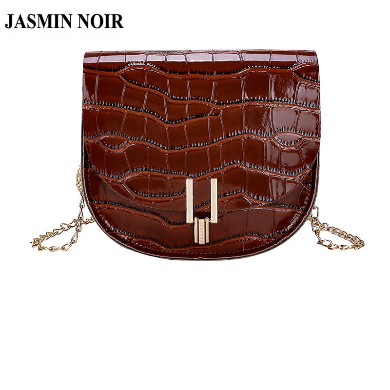 Túi Đeo Chéo JASMIN NOIR Vân Da Cá Sấu Phối Dây Xích Cỡ Nhỏ Thời Trang Cao Cấp Cho Nữ