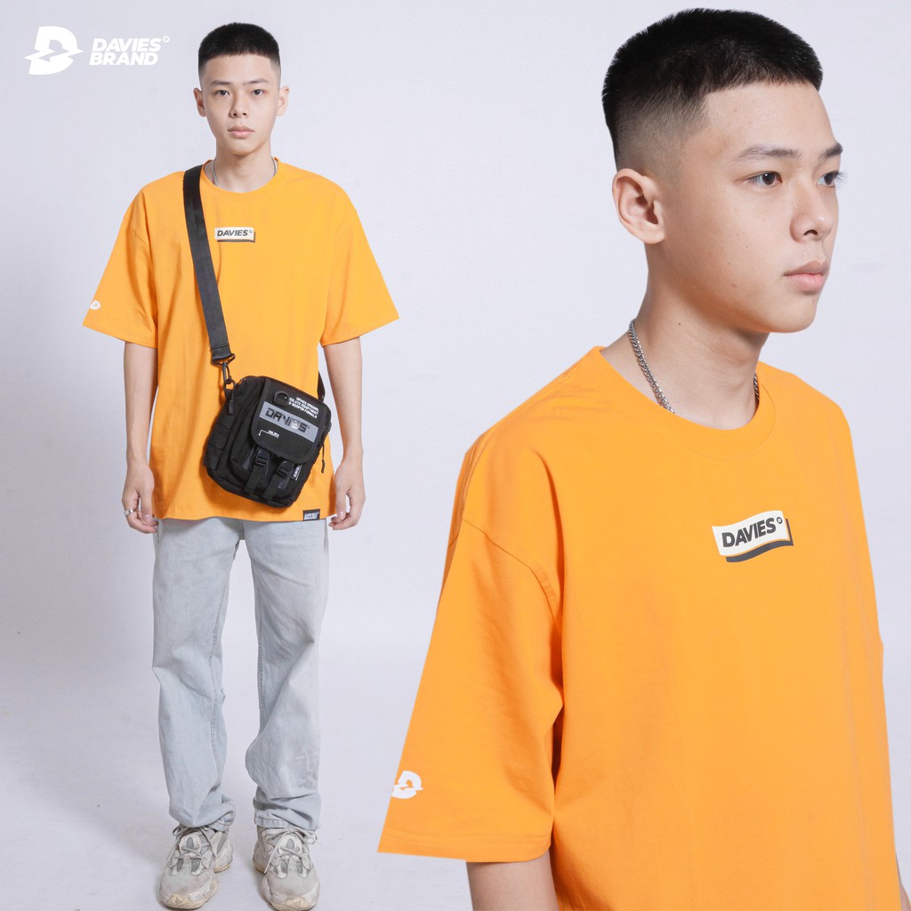 Áo thun form rộng nam nữ tay lỡ Davies - áo phông basic tee màu cam Box Logo. | BigBuy360 - bigbuy360.vn