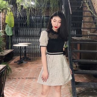 Đầm phối ren caro