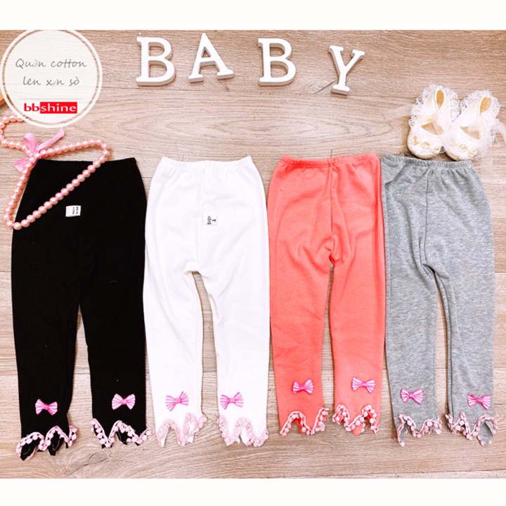 Quần legging chất cotton len mềm mại co giãn cho bé gái 1-6 tuổi họa tiết nơ chuông đáng yêu đủ màu sắc BBShine - Q019