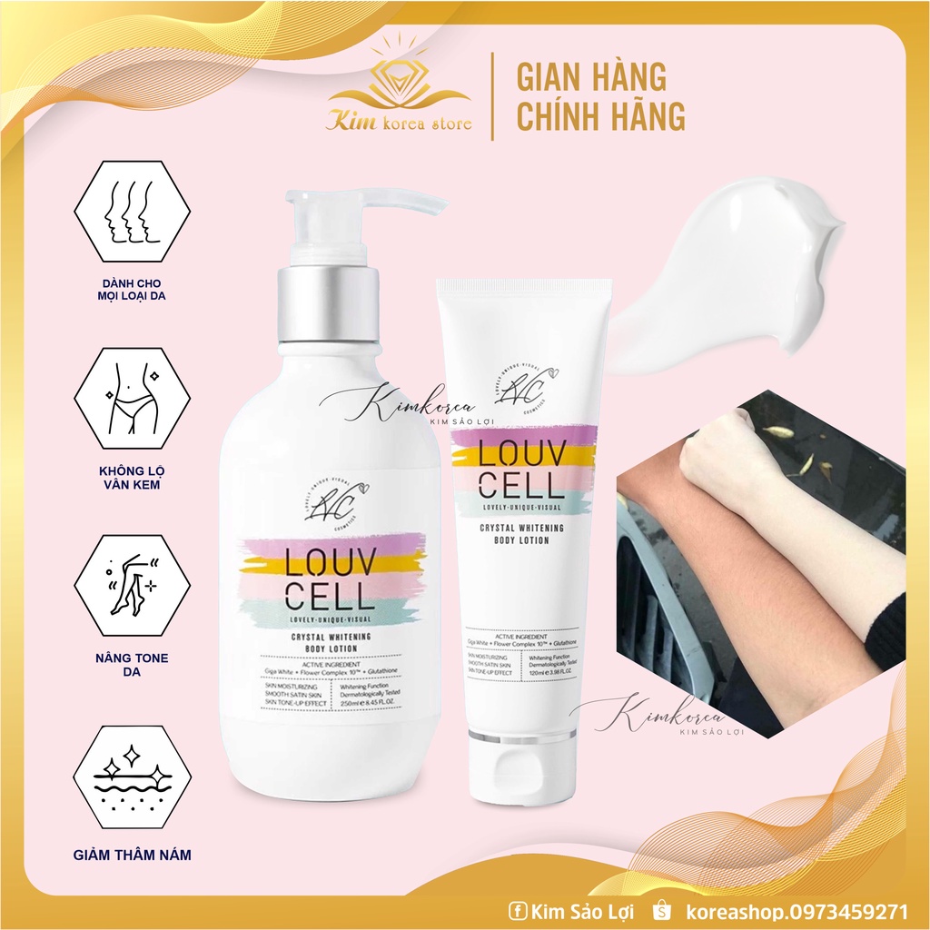 Kem dưỡng trắng nâng tone cấp ẩm mềm mịn da body Louv cell crystal whitening body lotion