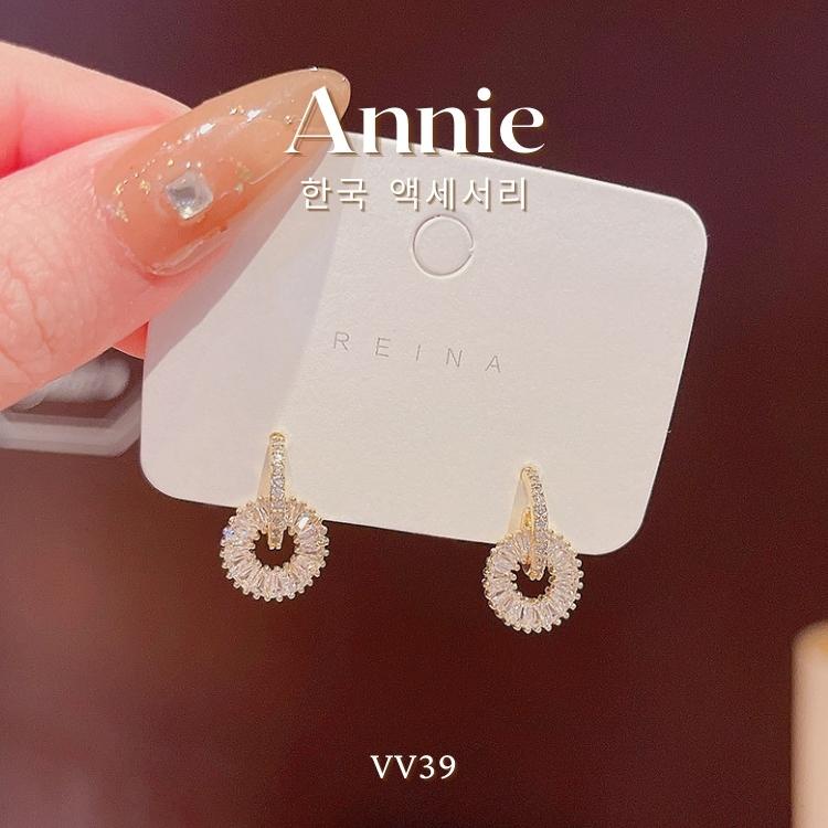 Bông tai thép y tế titan không gỉ đính đá cao cấp kiểu dáng hiện đại ANNIE VV39