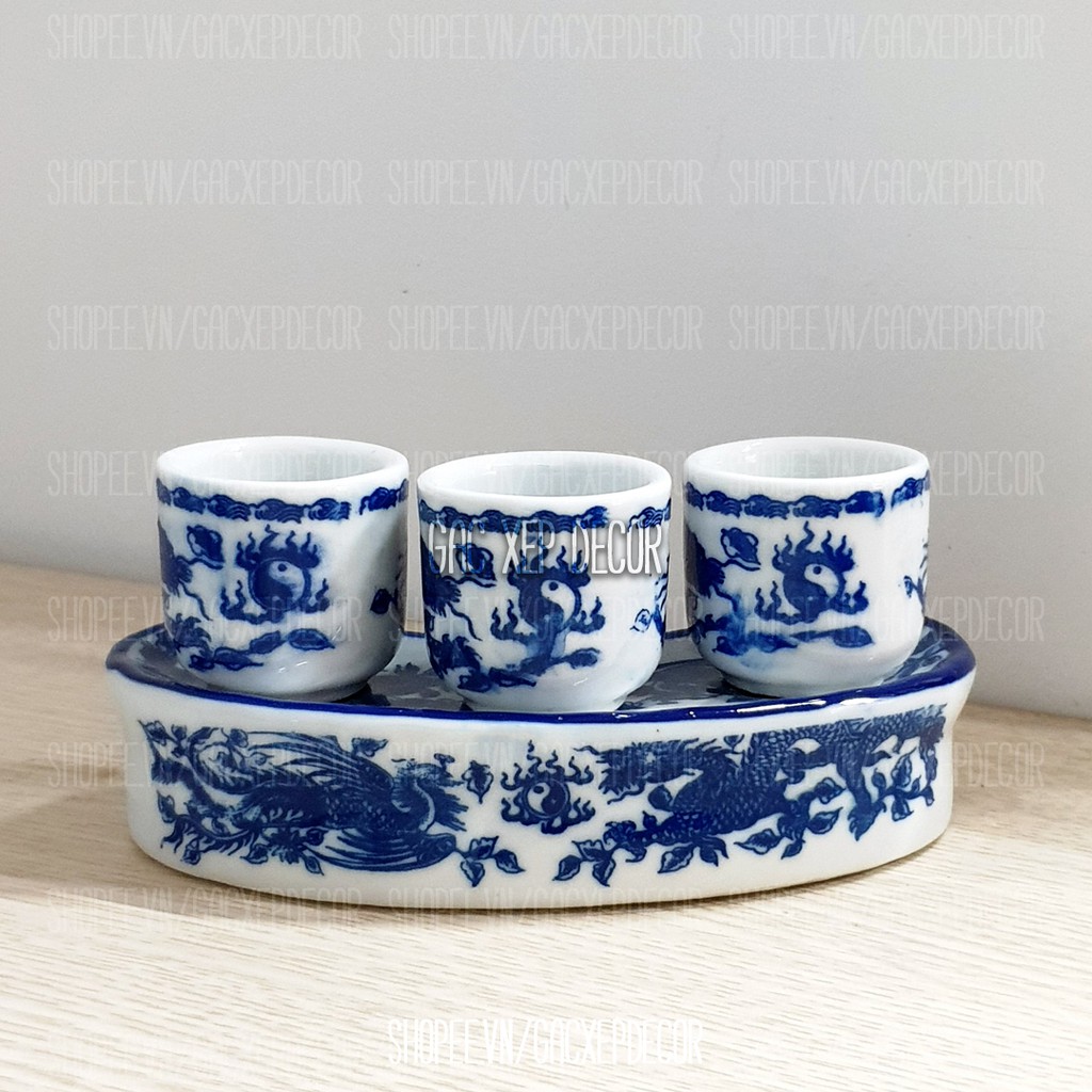 Bộ kỷ thờ 3 chén xanh - Bát Tràng