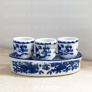 Bộ kỷ thờ 3 chén xanh - Bát Tràng