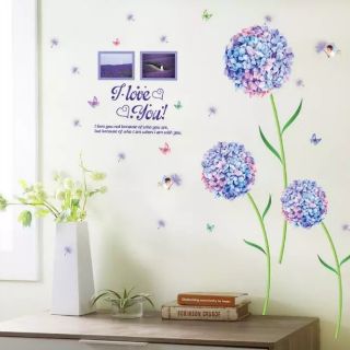 Decal dán tường cẩm tú cầu tím