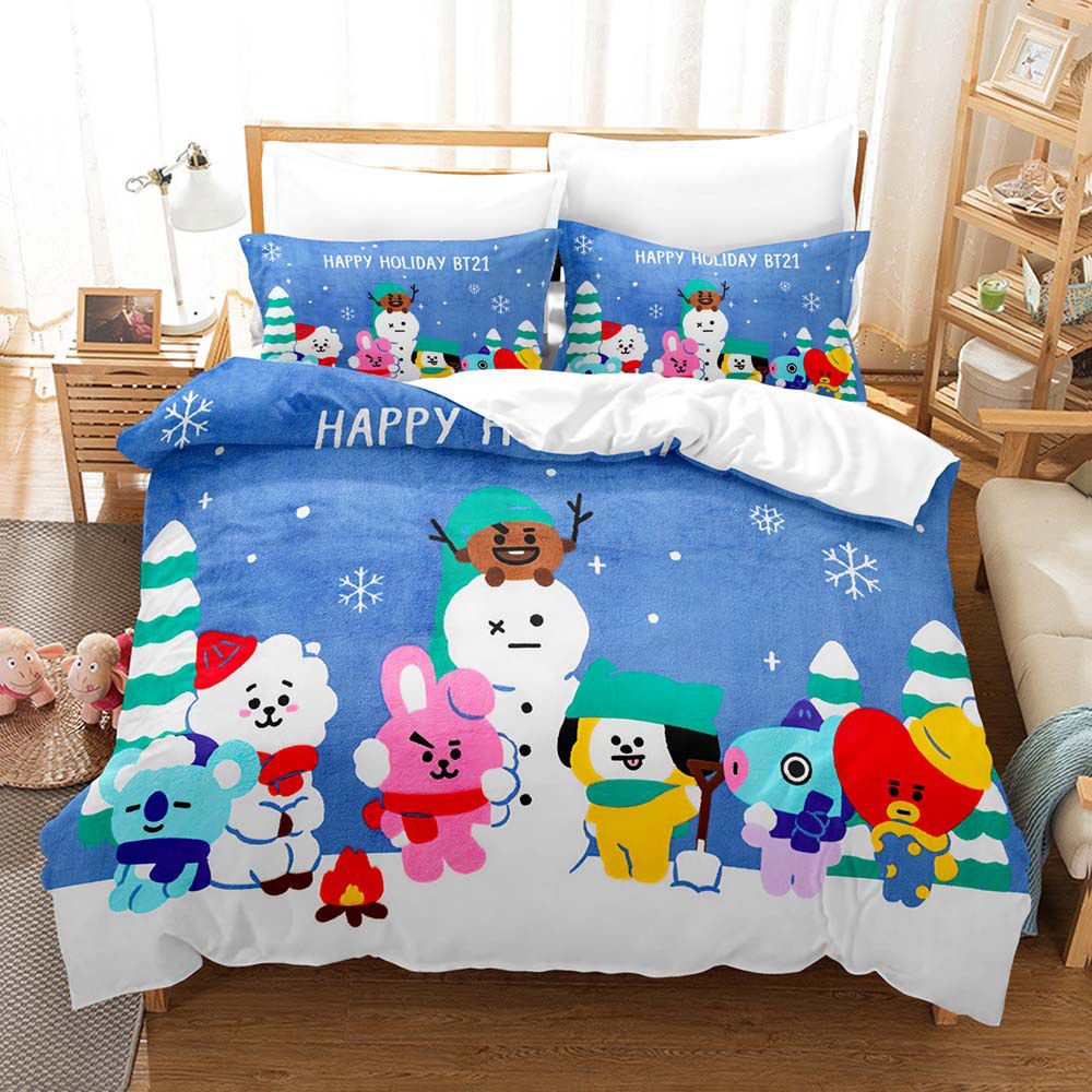 Bangtan Name BT21 BTS Bedding Set Single Twin Three Piece Set Bedroom Fan Gift