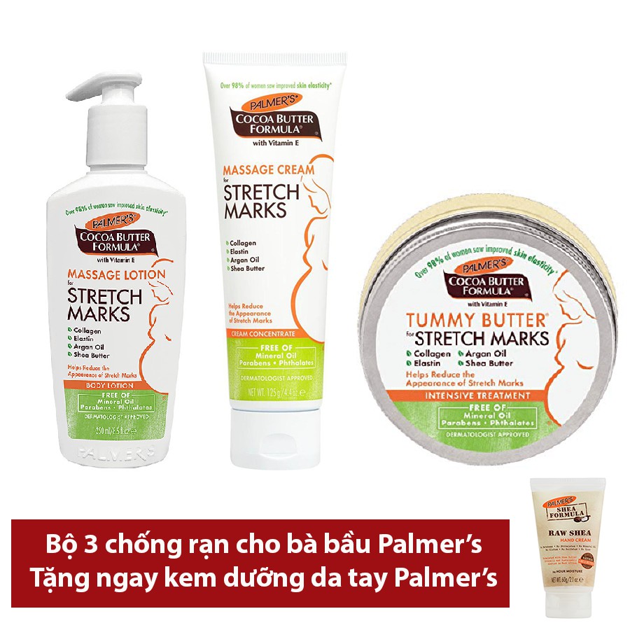 [Tặng dưỡng da tay] Bộ 3 ngăn ngừa rạn da cho cả giai đoạn thai kì Palmer's Cococa Butter 500ml