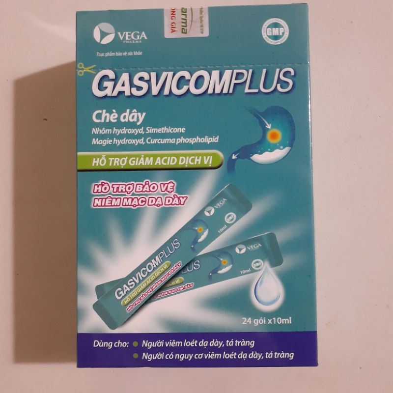 Gói uống GASVITCOM làm giảm triệu chứng viêm loét dạ dày, tá tràng và trào ngược