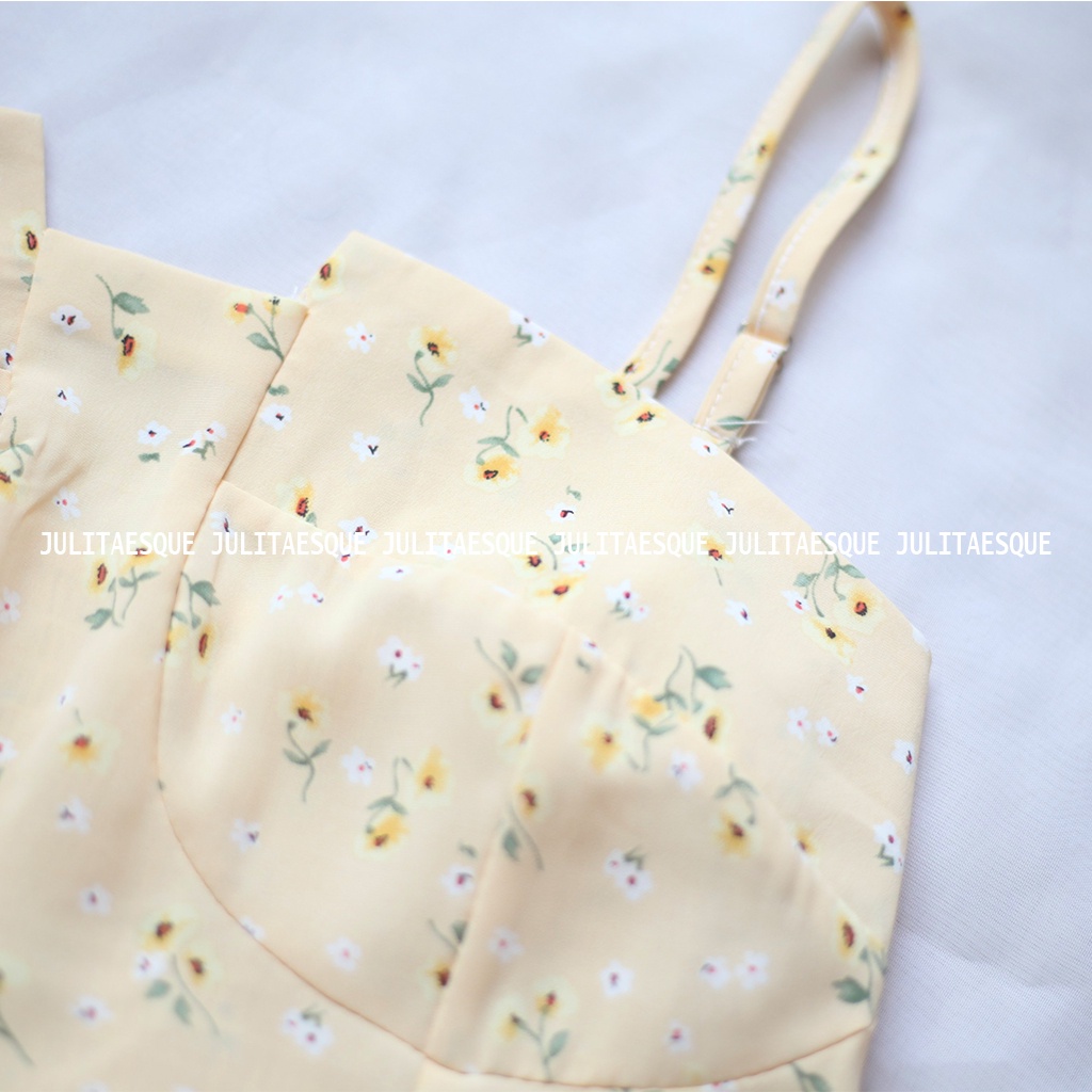 Váy hoa nhí 2 dây, đầm hoa nhí hai dây dáng dài maxi chất voan có bo chun đi biển, đi chơi - Liti Dress