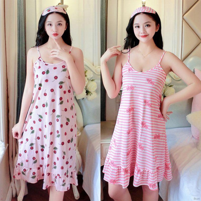 Váy ngủ 2 dây họa tiết xinh xắn nhiều màu tùy chọn cho nữ