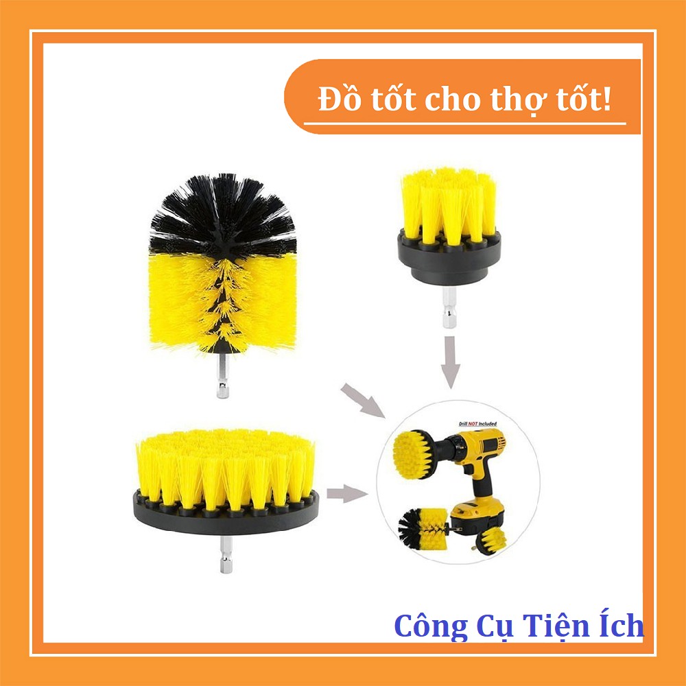 Bộ 3 bàn chải gắn máy khoan cầm tay để vệ sinh nhà cửa, rửa xe, cọ sàn nhà...