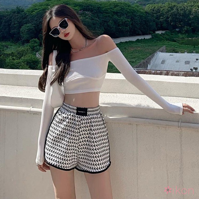 Quần Short Lưng Cao Ống Rộng Phong Cách Hàn Quốc