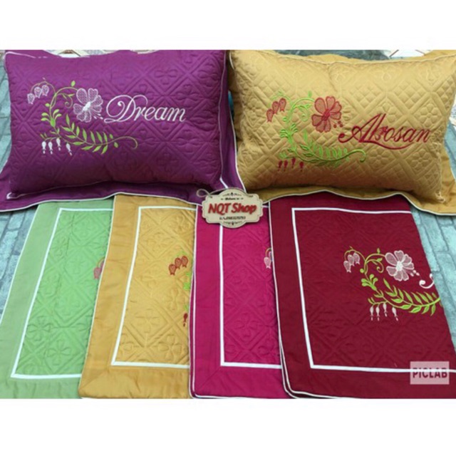 Vỏ Gối Thêu Vải Satin - Vỏ Gối Đầu Vải Sateen Cao Cấp