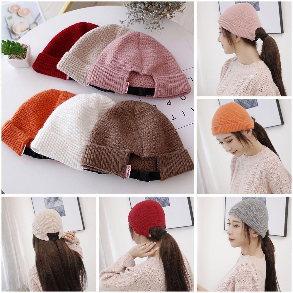 Mũ Beanie Dệt Kim Màu Trơn Dễ Thương Cho Nữ